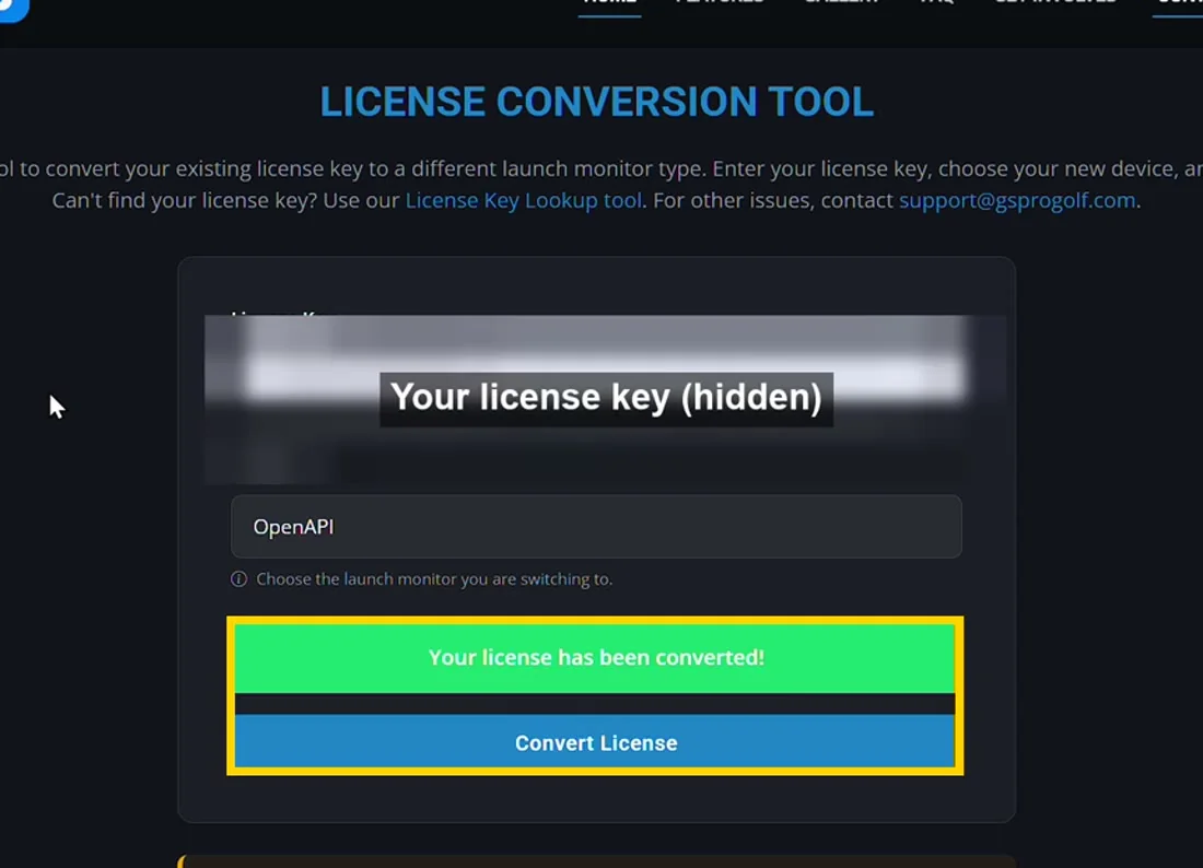 Green bar: Your license has been converted